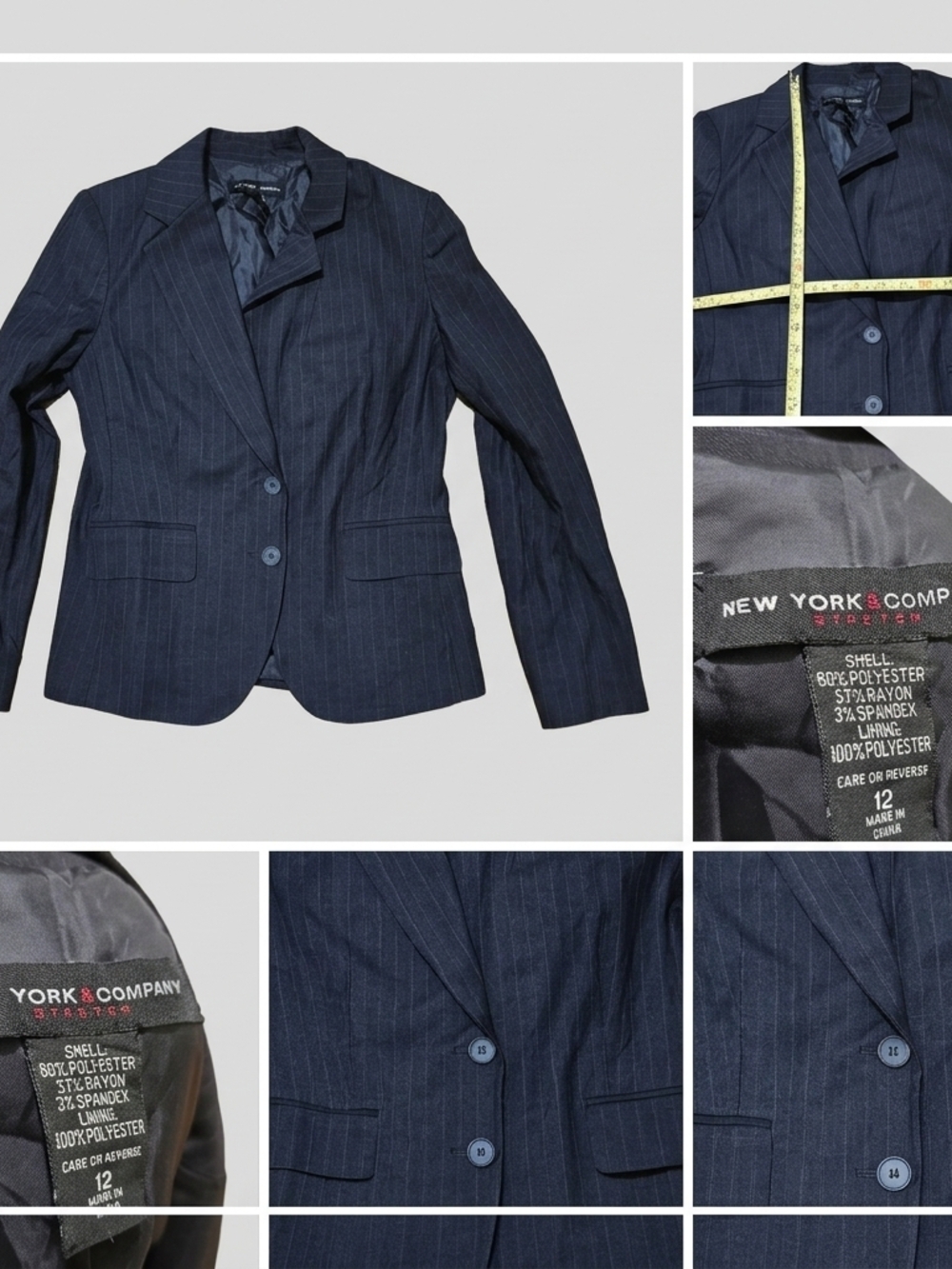 New York & Company Women’s Size 12 Pinstripe Blazer Jacket Charcoal Gray